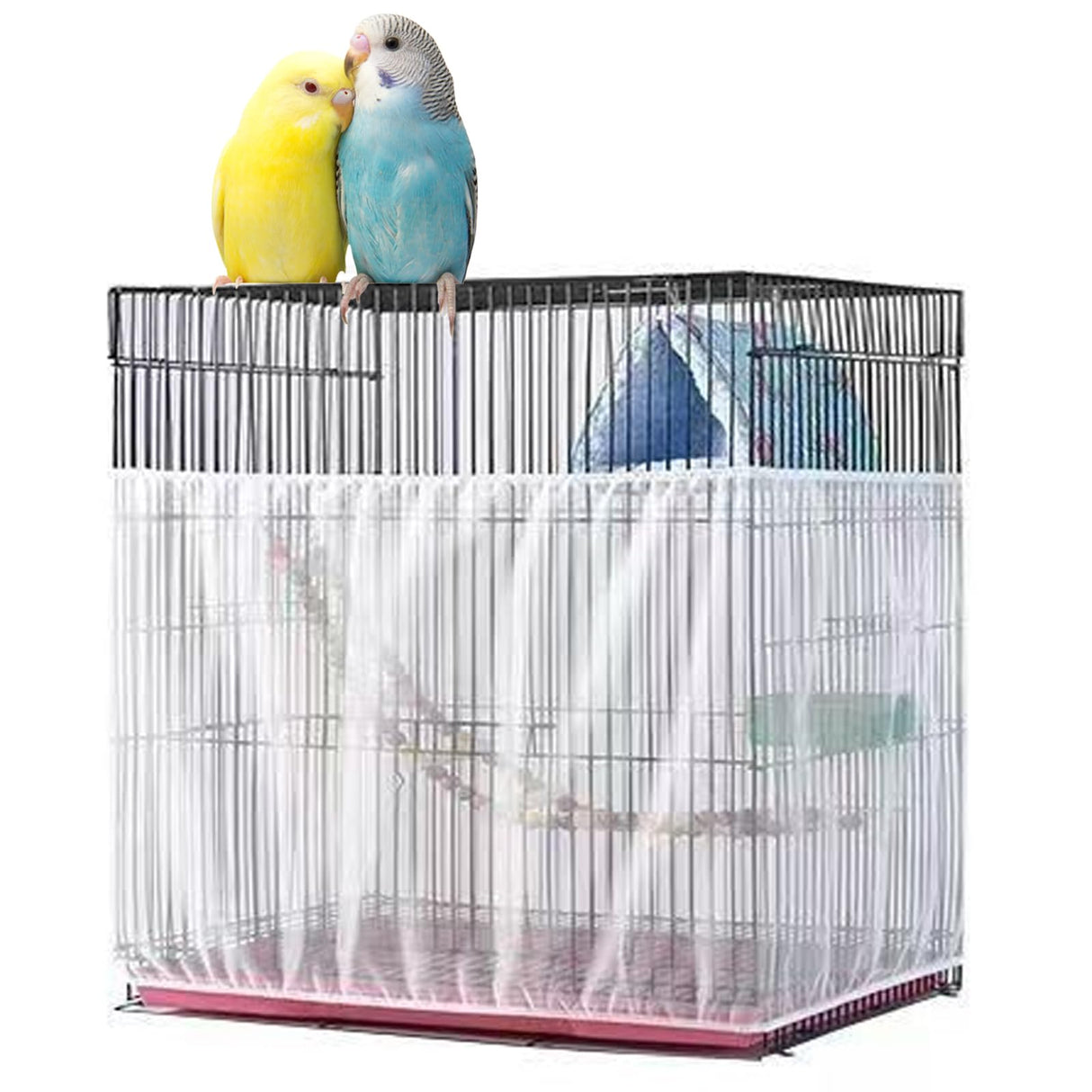 Ulifebetter Bird Cage Cover, Parakeet Cage Acessories Adjustable Seed Catcher Birdcage Seed Catcher Birds Cage Netting Bird Cage Mesh Cover for Bird Cages (Black)