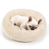 Hoewina Dog & Cat Bed, 20in Cat Beds for Indoor Cats, Calming Donut Bed for Puppy and Kitten, Washable Round Fluffy Pet Bed for Small Medium Dogs and Cats (Light Brown)