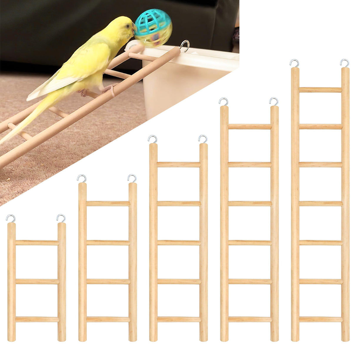 YHNTGB 5pcs Wooden Bird Ladder for Parrots Cage 5 Basic Sizes Perch Parakeet Climbing Toys Hanging Pet Natural Step Cockatoo Lovebirds