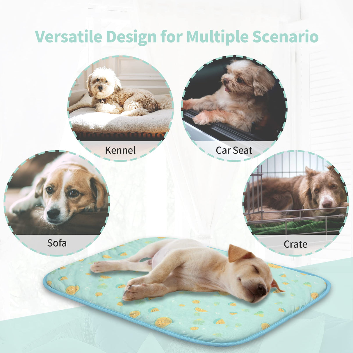 NWK Pet Cooling Mat - 27.5’’ X 20’’ Ice Silk Cooling Mat for Dogs & Cats Portable & Washable Pet Cooling Blanket, Car Seats, Beds for Summer (Green Fruit, Medium)