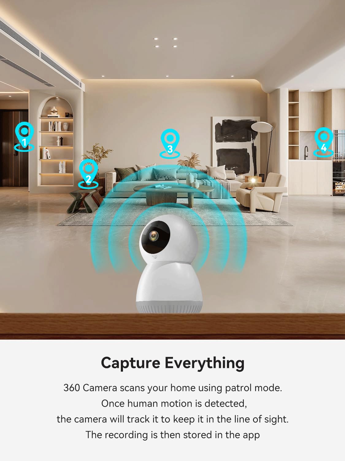 ORANZI WiFi Indoor Security Camera, Pet Camera with Phone APP, Pan/Tilt Wireless Cameras for Home Security 360, Smart Camera with Motion Detection, 2-Way Audio, Siren,Work with Alexa (not SD Card)