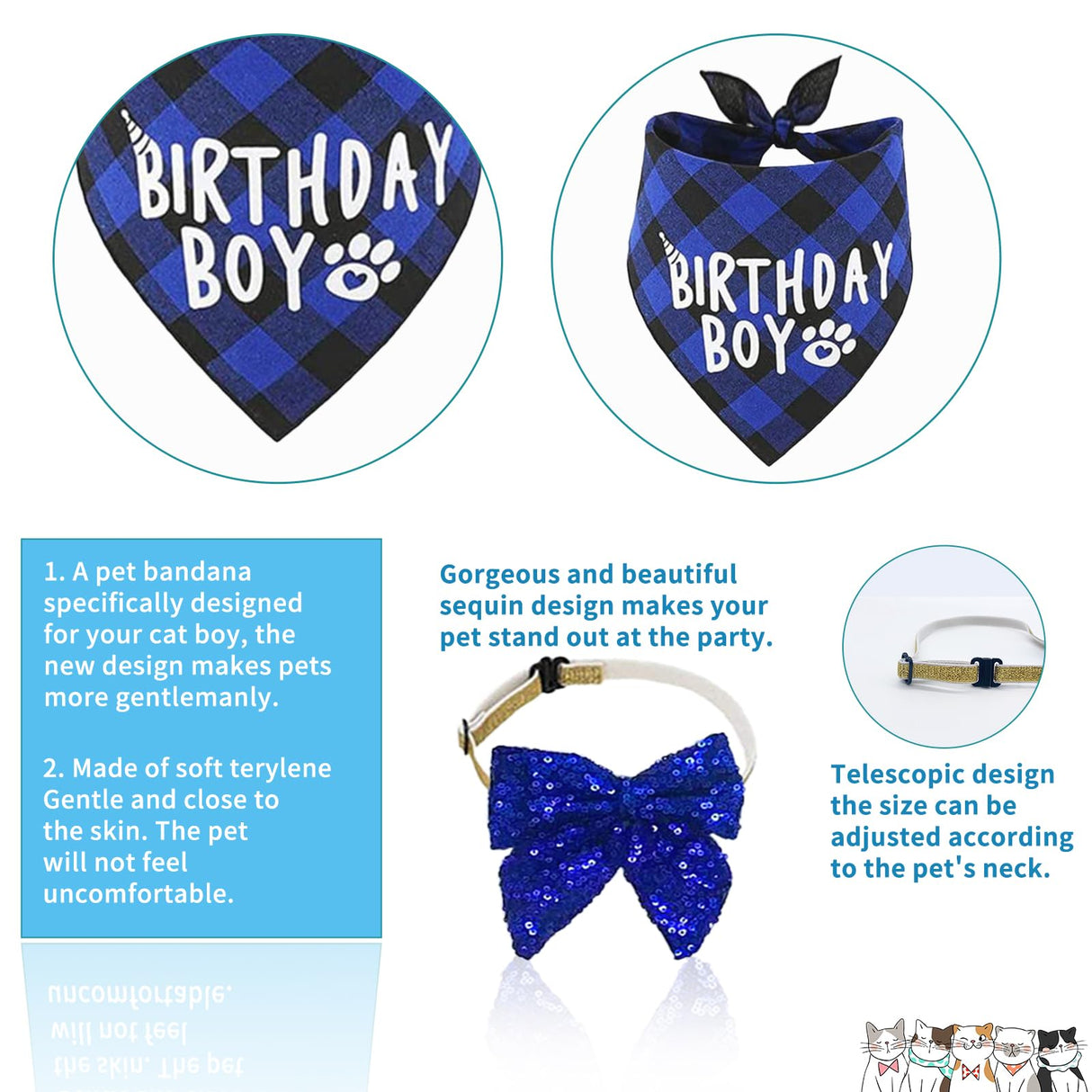 Cat Kitten Birthday Bandanas Cat Birthdays Party Supplies Party Hat Boy with Cat Birthdays Banner Balloons Meow Letter Foil Balloons for Boy Cats Kitten Decorations