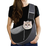 Pawaboo Pet Dog Sling Carrier, Hand Free Drawstring Dog Papoose with Adjustable Strap, Breathable Mesh Bag for Puppy Cat, Crossbody Satchel Dog Purse with Pocket for Outdoor, Dark Gray+Black, Small