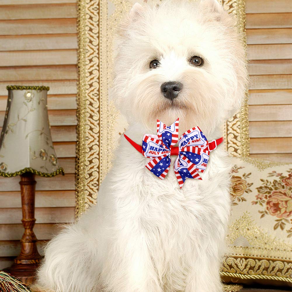 Spring Summer Dog Bow Ties 3.2" Bow Butterfly pet Ties Dog Ties Collar fit for Small and Middle Size pet (4th of July Pinwheel)