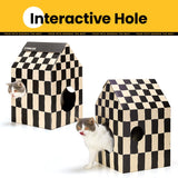 Conlun Cardboard Cat House with Scratch Pad & Catnip, Cat Play Scratching House for Indoor Hideaway Furniture, Heavy Duty Sturdy Cardboard Scratcher, Easy to Assemble Birthday Gift