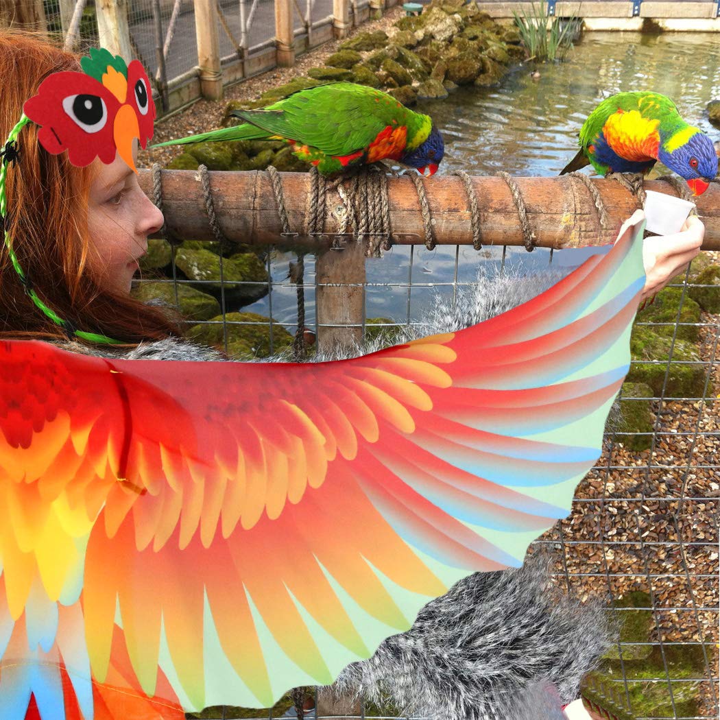 IROLEHOME Bird-Costume-Parrot-Wings for Kids with Bird Headbands, Boys Girls Eagle Dress-up Cape Halloween Party Favors Gifts