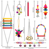 Bird Toys for Conures with Colorful Ladder Hammock Bird Cage Accerious Bird Perch Stand Chewing Toys Hanging Bell for Parrot Parakeet Cockatiel Lovebirds