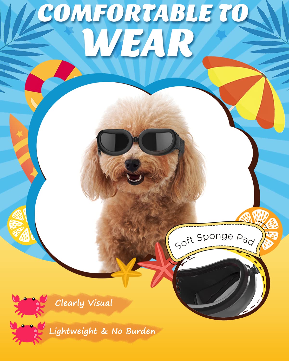 Lewondr Dog Sunglasses Small Breed Goggles UV Protection,Goggles for Small Dogs Eye Wear Protection with Adjustable Strap Windproof Anti-Fog Sunglasses for S-mall Doggy Doggie Glasses,Black