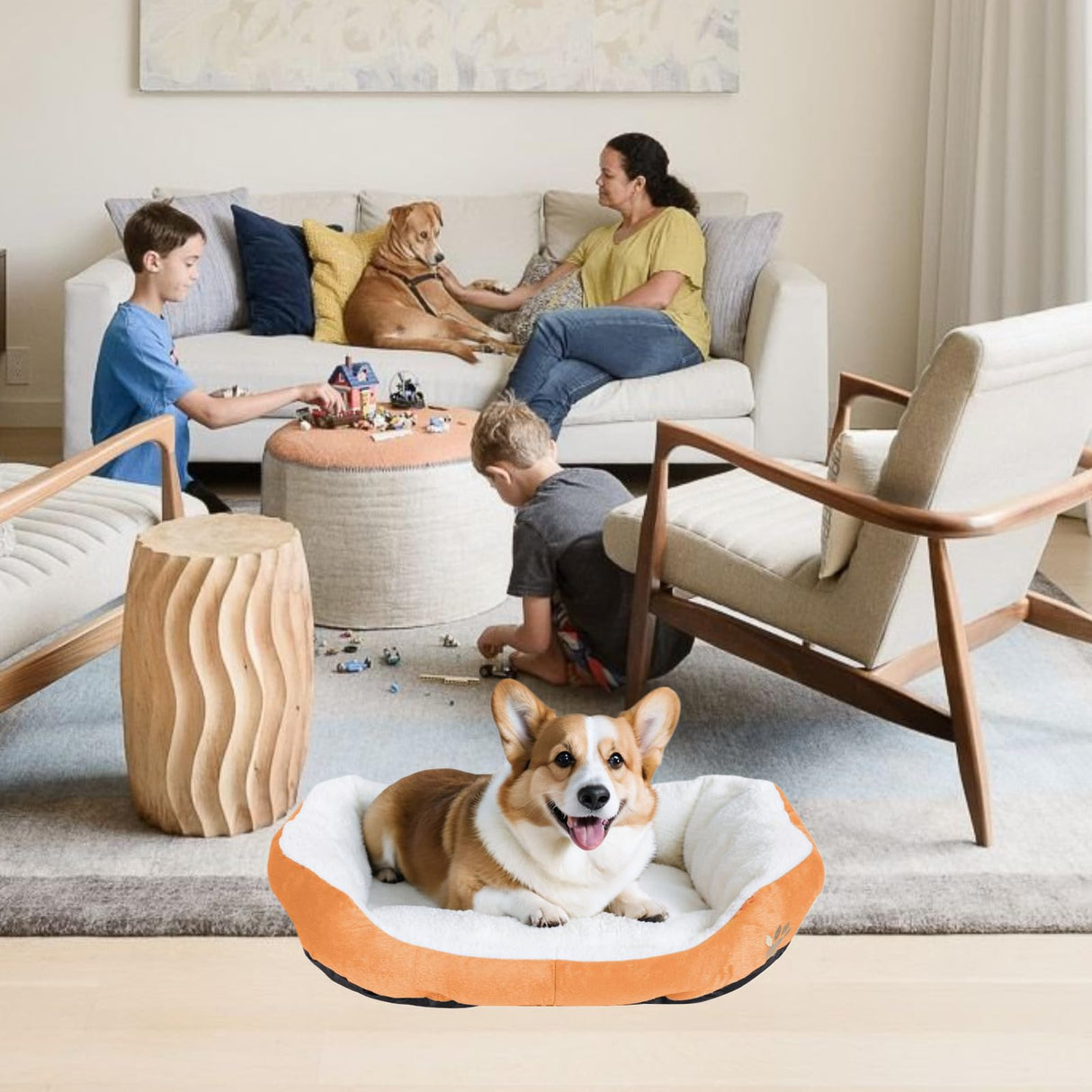 Round Dog Cat Beds Mattress Washable Pads Room, Soft Durable Plush Faux Fur Sleeping Pet Fleece Bed Mat for Small Doggy Kitten Puppy, with Anti-Slip Waterproof Bottom (Orange)