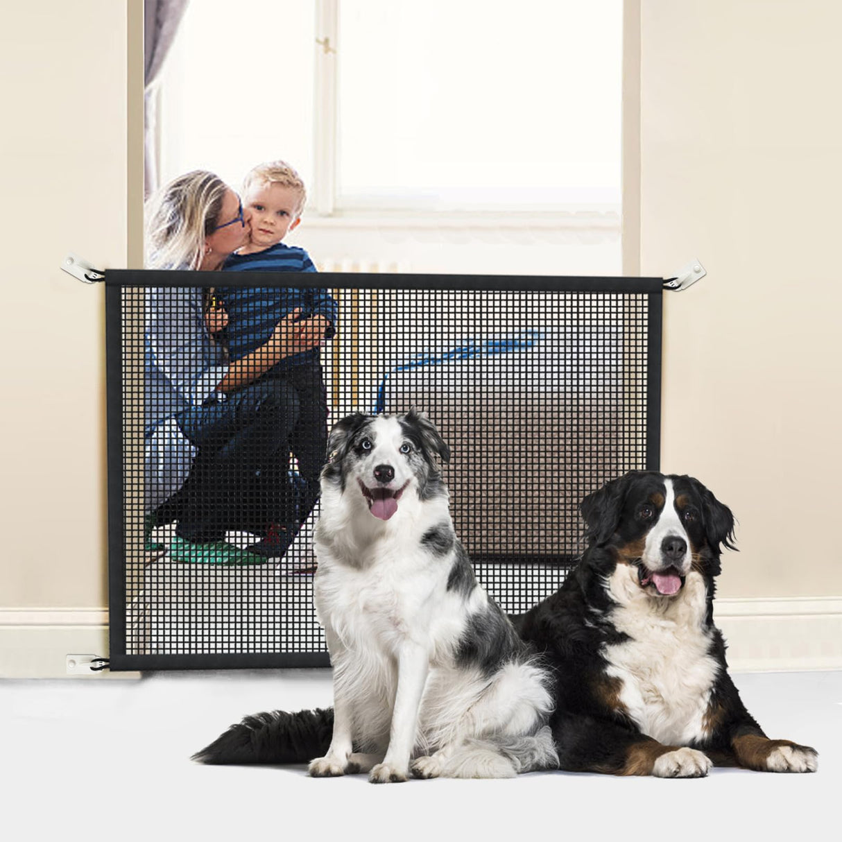 Cupount Dog Screen Mesh Gate for Stairs Pet Gates for The House: for Doorways Stairways Indoor 29 inches Tall, 38 inch Wide, Fits 32-35 inch Openings