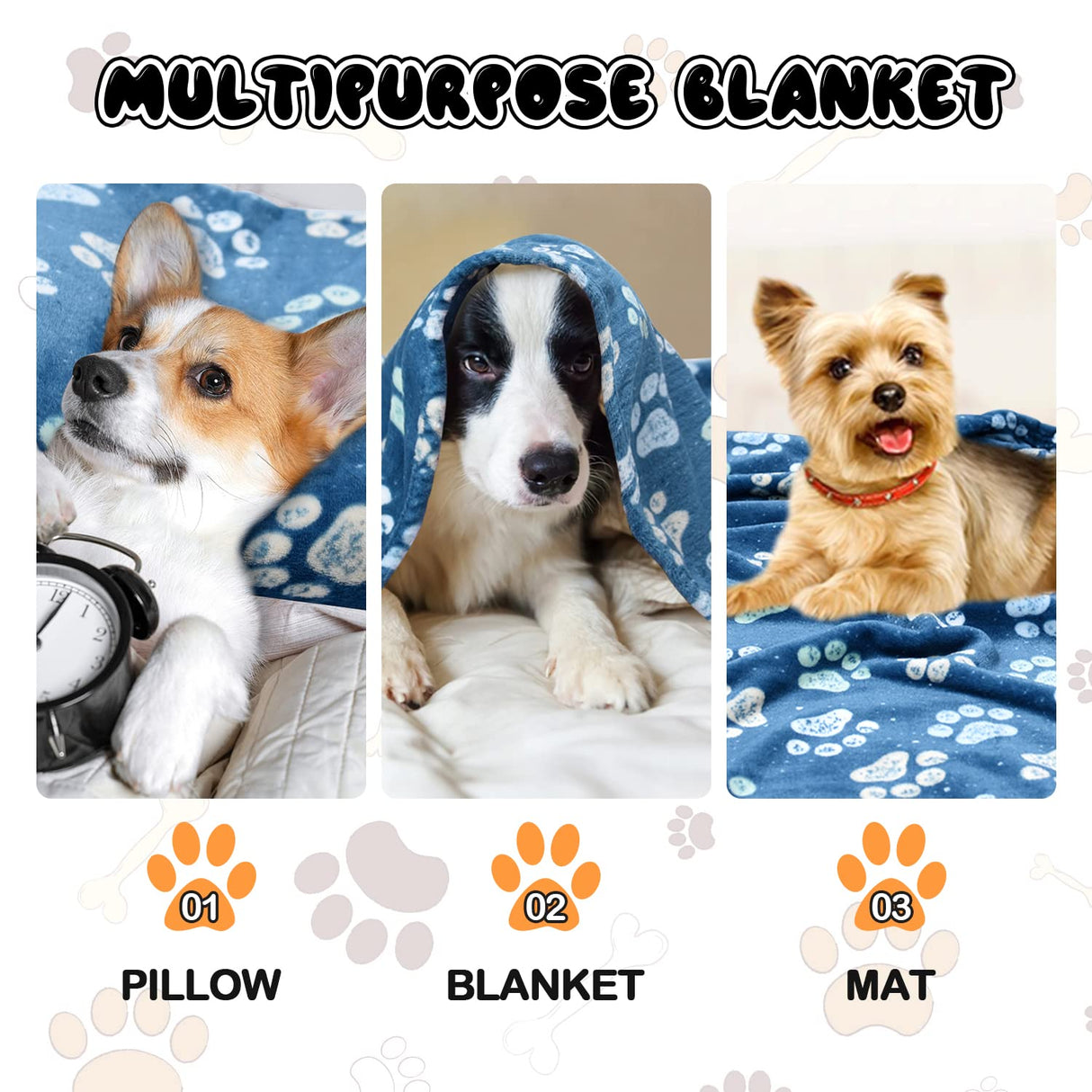 Rezutan Dog Blankets for Large Medium Dog Cat Soft Fuzzy Blanket Washable, Comfort Flannel, Fuzzy Soft Blankets for Dogs, Reversible Print, 41 x 31 inch,Dark Blue