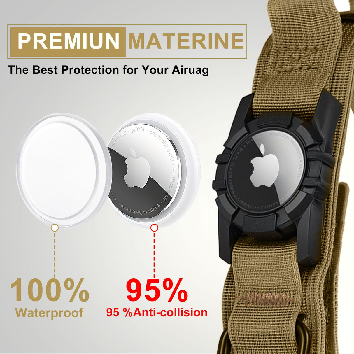 Tactical AirTag Dog Collar Leash Set - Heavy Duty, Adjustable GPS Collar Compatible with Apple AirTag, with Holder & Control Handle for Medium/Large Dogs [ Brown, M ]