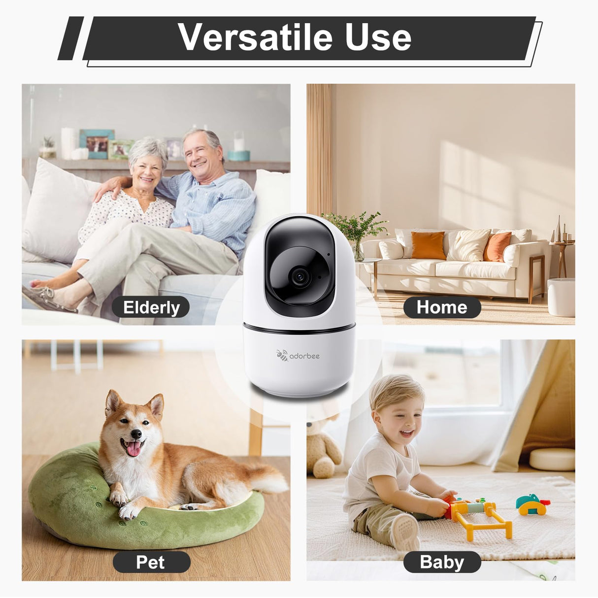 Adorbee Indoor Security Camera for Home: 2K 360° 5G & 2.4G WiFi Camera with Phone App - Pet Dog Baby Monitor with 2 Way Audio - Motion Detection Night Vision for House Room Monitoring
