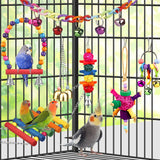 Bird Toys for Conures with Colorful Ladder Hammock Bird Cage Accerious Bird Perch Stand Chewing Toys Hanging Bell for Parrot Parakeet Cockatiel Lovebirds