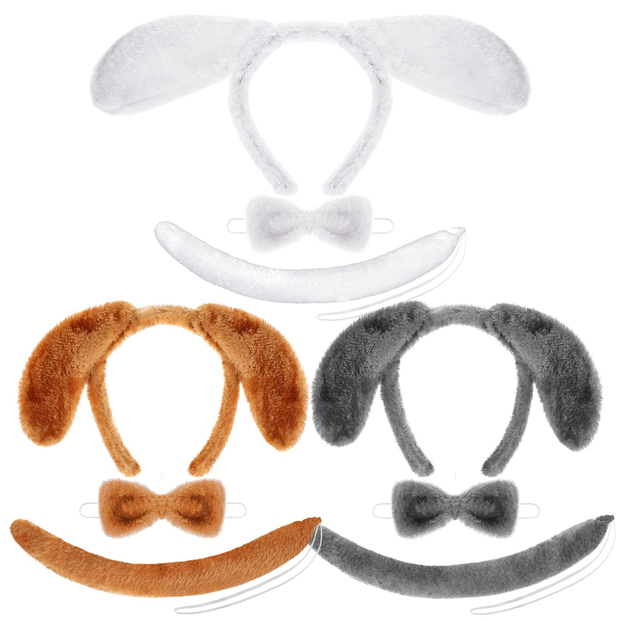 3 Sets Halloween Puppy Dog Costume - Dog Headband Ears, Tail & Bow Tie Accessories for Adults