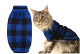 Blue Black Plaid Holiday Festive Turtleneck Pet Sweater for Small Dogs, Cat Warm Coat Apparel, Winter Knitwear Pet Clothes for Cold Weather Small (S) 12" Back Length