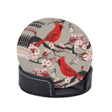 6 Pcs Leather Coasters for Drinks with Holder Red Birds Flowers Coaster Sets Drink Table Cup Coasters for Kitchen Coffee Decor