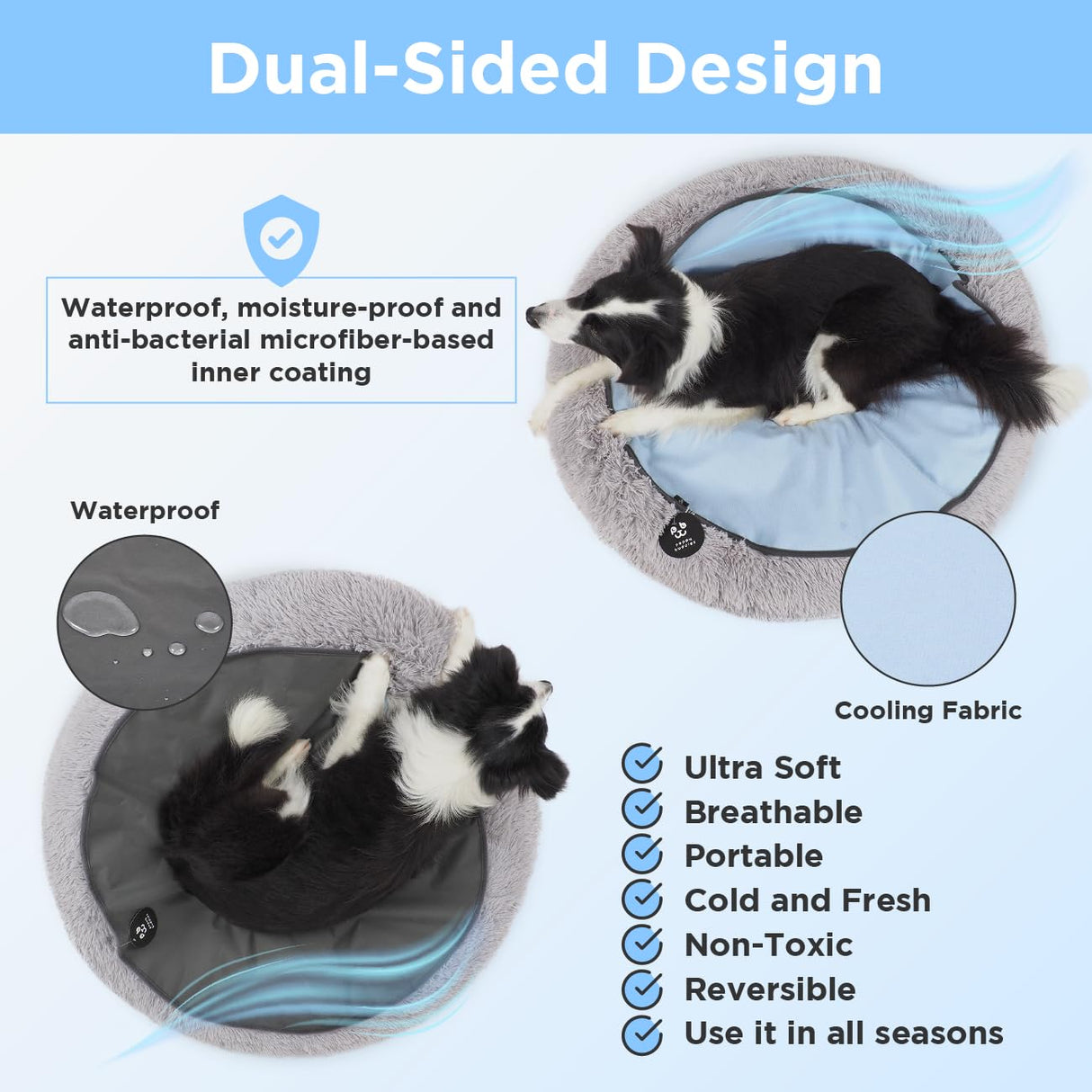 PEPPY BUDDIES Round Cooling Mat for Dos Reversible (Cool & Waterproof) Cooling pad for Dogs, Machine Washable- Ideal to Use it on Donut Beds,Sofa and Floor- Durable Eco Friendly Material