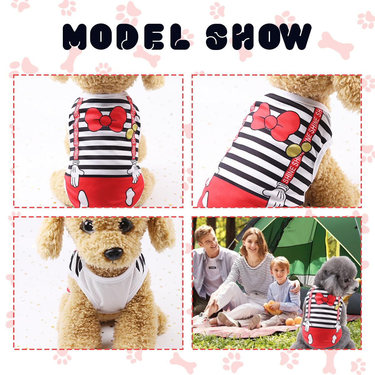 Vavious Girl Dog Clothes Dog Cooling Vest for Summer Breathable Mesh Cat Outfit Pet Red Bow Stripe Print Pullover Sleeveless Soft Dogs Tank Top X-Small
