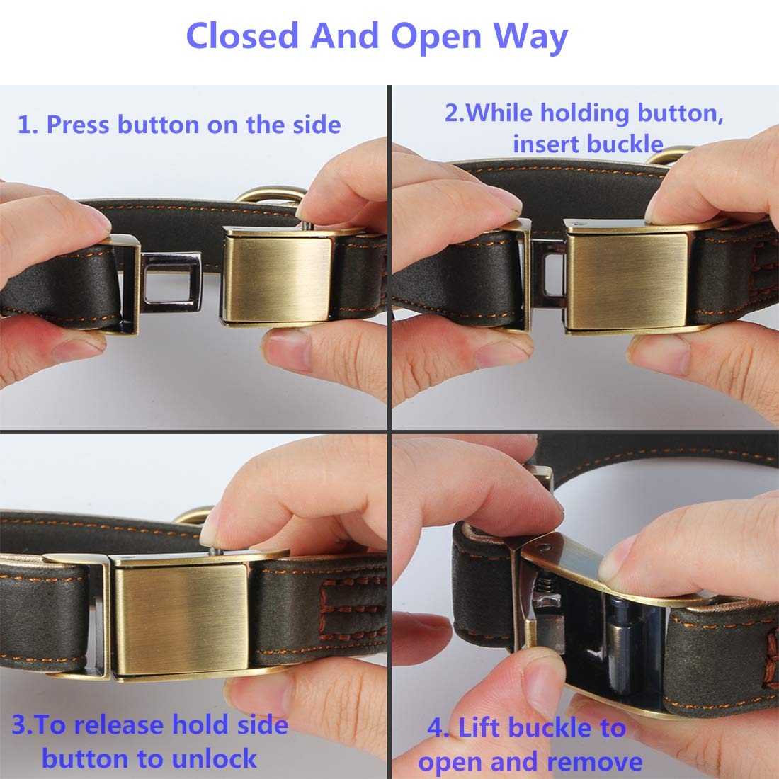 chede Basic Classic Luxury Padded Leather Dog Collar,The Seatbelt Buckle,for Large Medium Small Pets (M, Khaki)