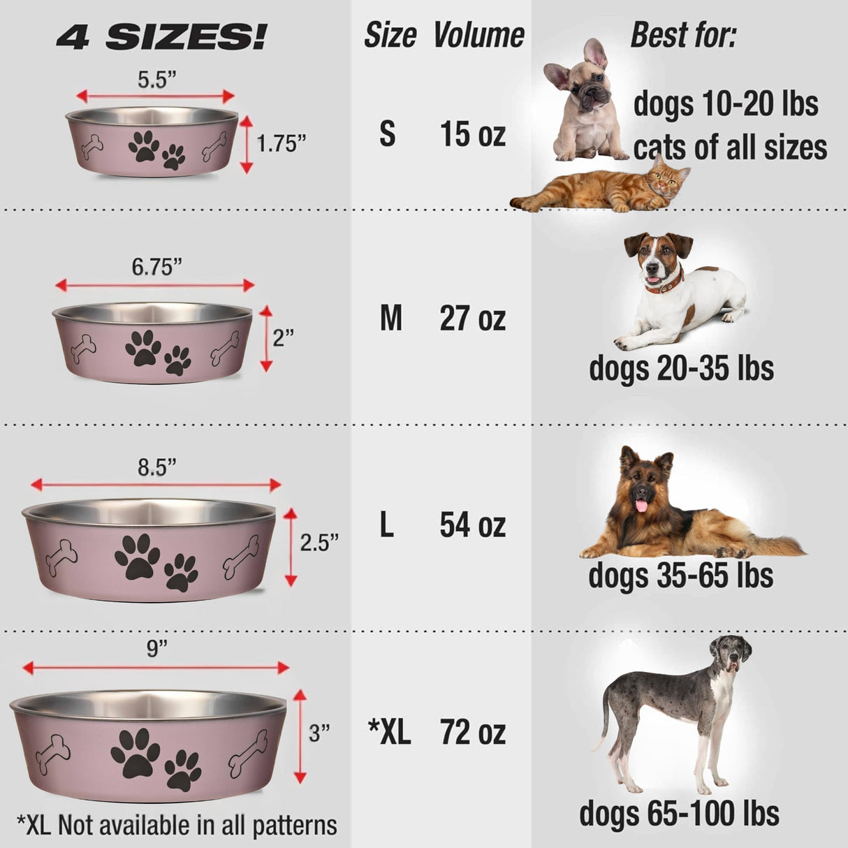 Loving Pets Bella Dog Bowls- Stainless Steel Dog & Cat Bowls - Spill Proof Dog Food Bowl, Cat Bowl, Puppy Essentials & Pet Supplies Great for Home & Travel (X-Large 65-100lbs, Grape)