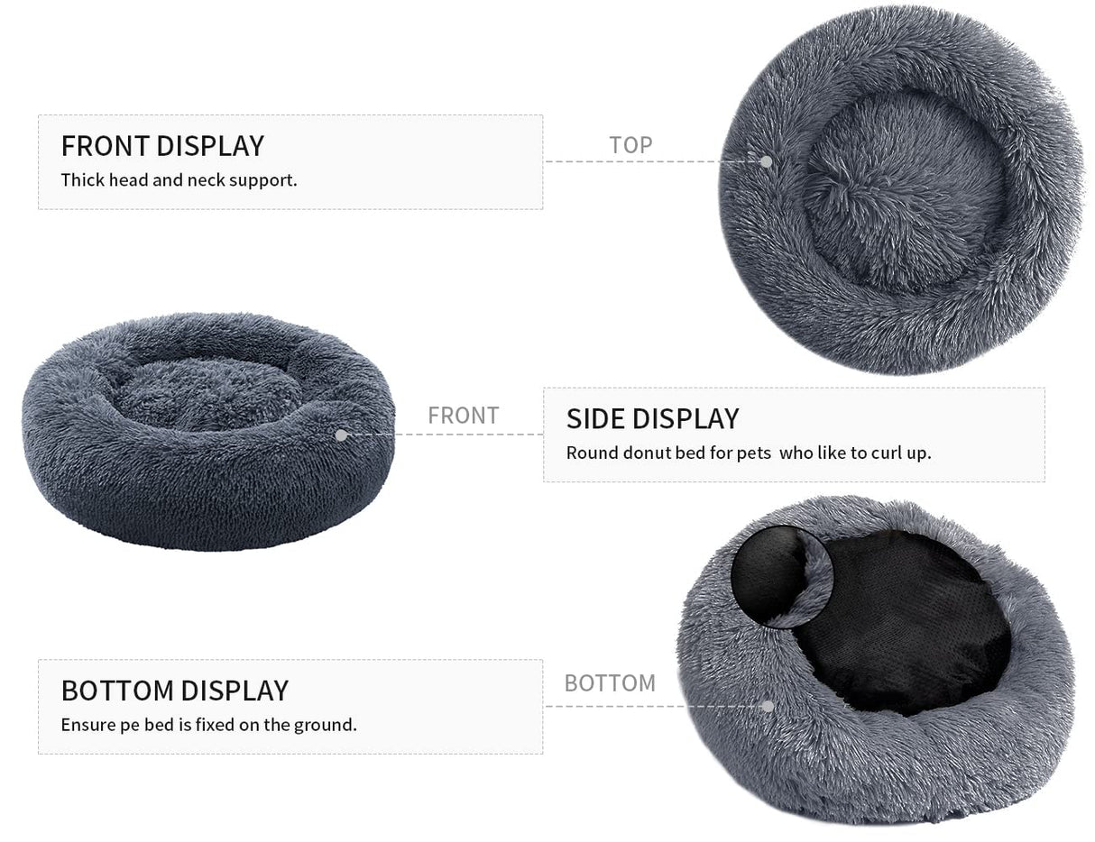 CEVICOLZE Small Cat Bed for Indoor Cats, Self-Warming Donut Kitty Bed for Small Cats Keeping Warm, Washable Pet Bed with Anti Slip Base, 23‘’ Darkgrey