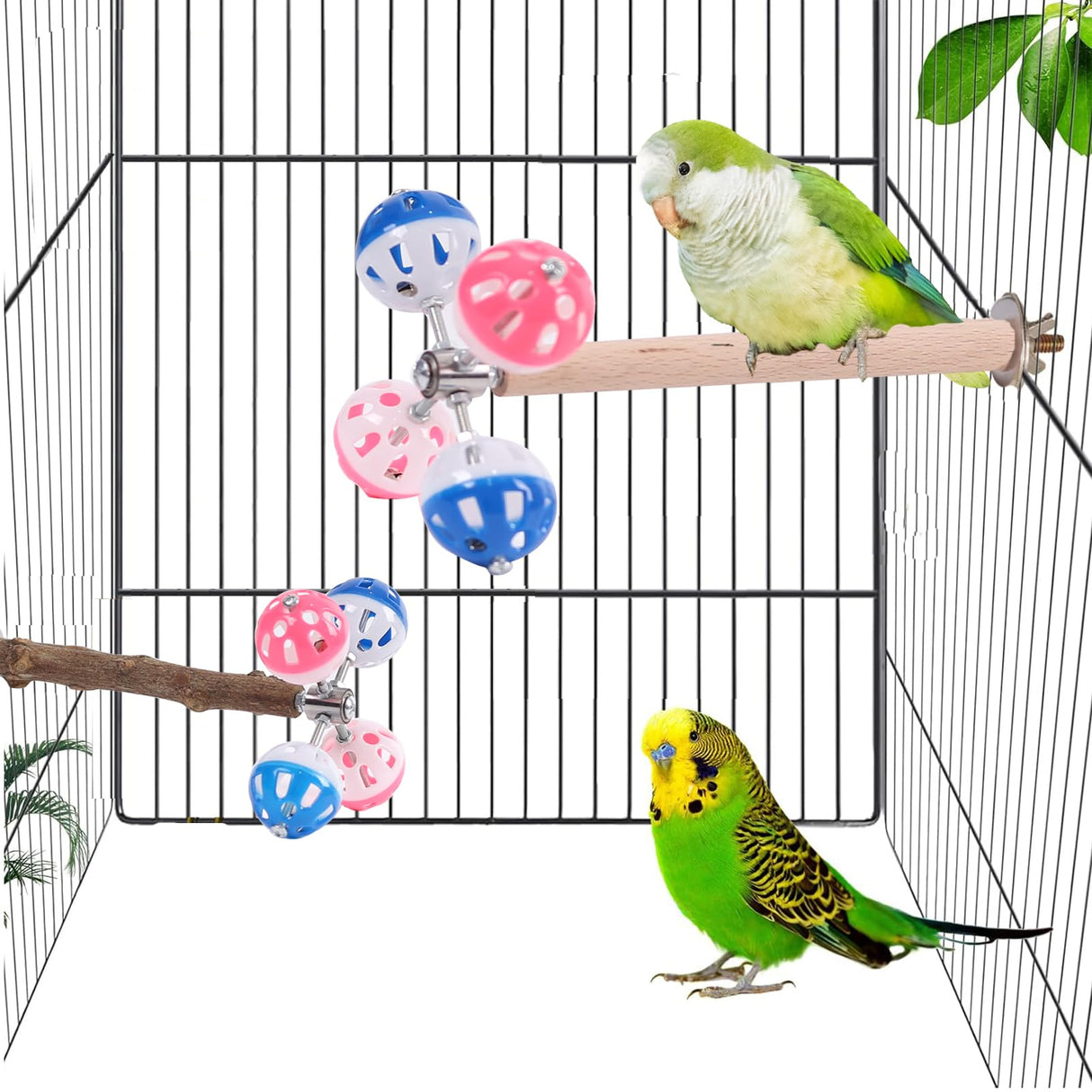 Bird Stand Perch Toy with Rotating Balls,Parakeet Stand Perch Toy for Metal Cage, Fun Toy for Parrots Cockatiels Budgies Budgerigars Parrotlets Lovebirds Ringne.