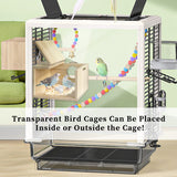 MUYG Transparent Parakeet Nesting Box,Wooden Parrot Nest Breeding Box with Perch Natural Bird House for Cage Suitable for Lovebirds Cockatiels Canaries