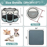 Dog Cat Playpen Indoor Outdoor for Puppy Pet Dogs Cat Travel and Recovery After Surgery, Dog Enclosure Tent Crates Cage, Portable Pop Up Dogs Kennel with Carrying Case(Grey, Small with Pad)