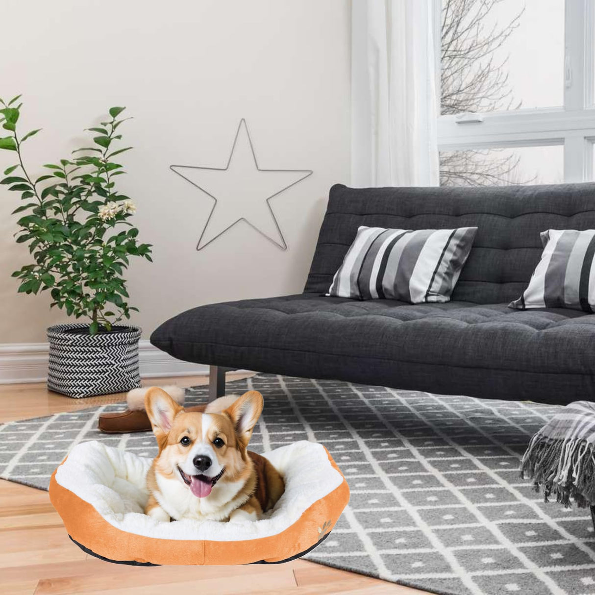 Round Dog Cat Beds Mattress Washable Pads Room, Soft Durable Plush Faux Fur Sleeping Pet Fleece Bed Mat for Small Doggy Kitten Puppy, with Anti-Slip Waterproof Bottom (Orange)