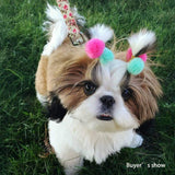 CRMADA Small Dog Bows, Multicolor Geometric Gauze with Rubber Bands, 0.78" Diameter, 24pcs/12pairs