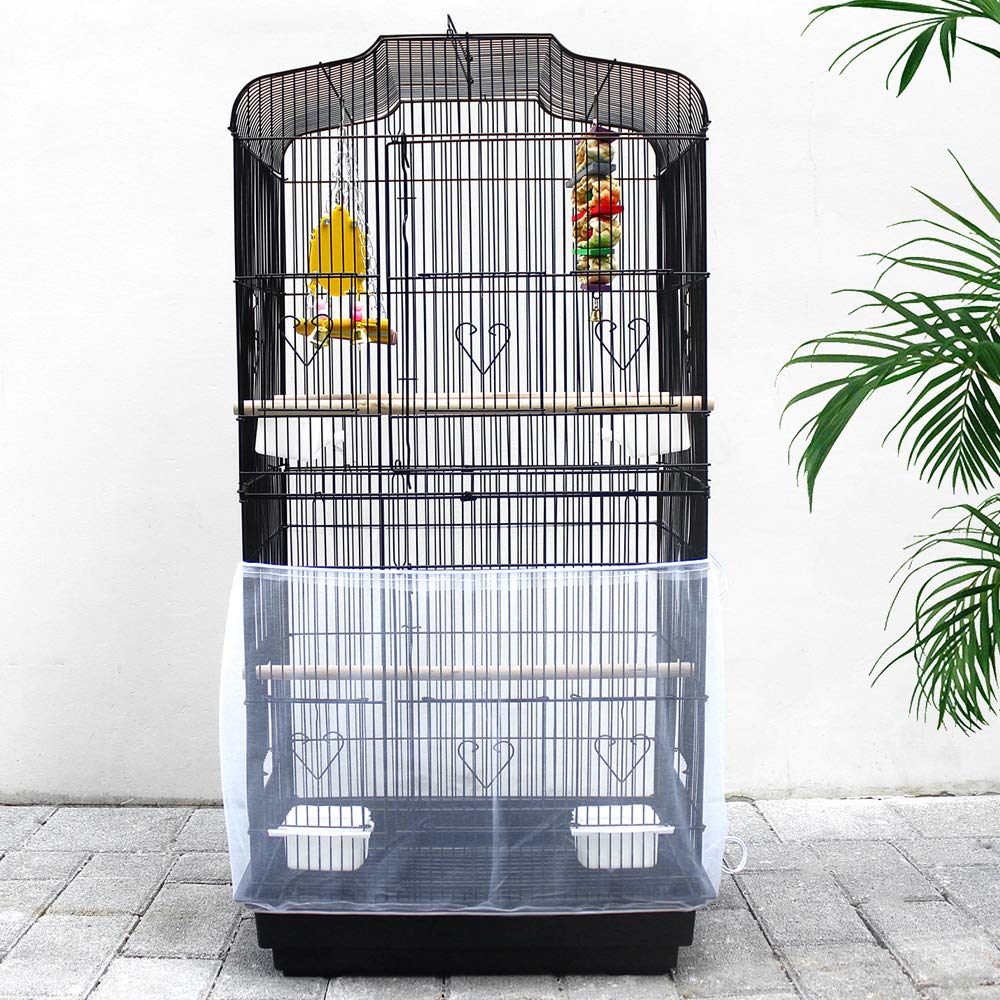 ASOCEA Bird Cage Seed Cather,Universal Adjustable Birdcage Cover Skirt Nylon Mesh Netting Parrot Parakeet Macaw African Round Square Cages Cover