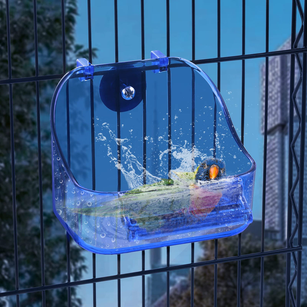 Acrylic Hanging Bird Bath Bird Caged Parrot Bathing Tub, Bird Cage Accessory Bathing Tub Bath for Small Brids Parakeet Canary Budgerigar Lovebirds (with Fixing Screws)(1PCS Blue)