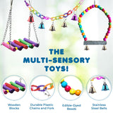 SunGrow Parrot Swing and Perch Bundle, Keep Birds from Hatching Plans for World Domination with Joyful Colorful Items for Love Birds, Conures, Cockatiels, Finches, Parakeets, 12 Pieces