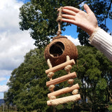 Tfwadmx Coconut Hide with Ladder, Natural Fiber Hanging Birdhouse Cage, Bird Shell Breeding Nest for Parrot, Parakeet, Lovebird, Finch, Canary (2 Pcs)