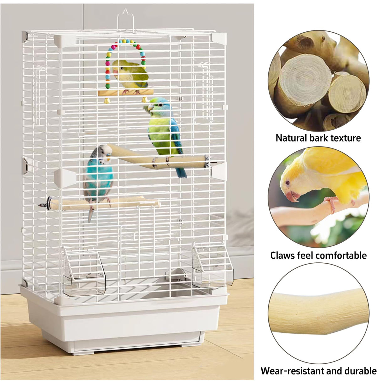 Hamiledyi Wood Bird Perch Stand Parrot Stand Branch Natural Wood Stick Paw Grinding Cage Accessories for Small Birds Parrots Parakeets Cockatiels Conures Lovebirds(2 Pcs)