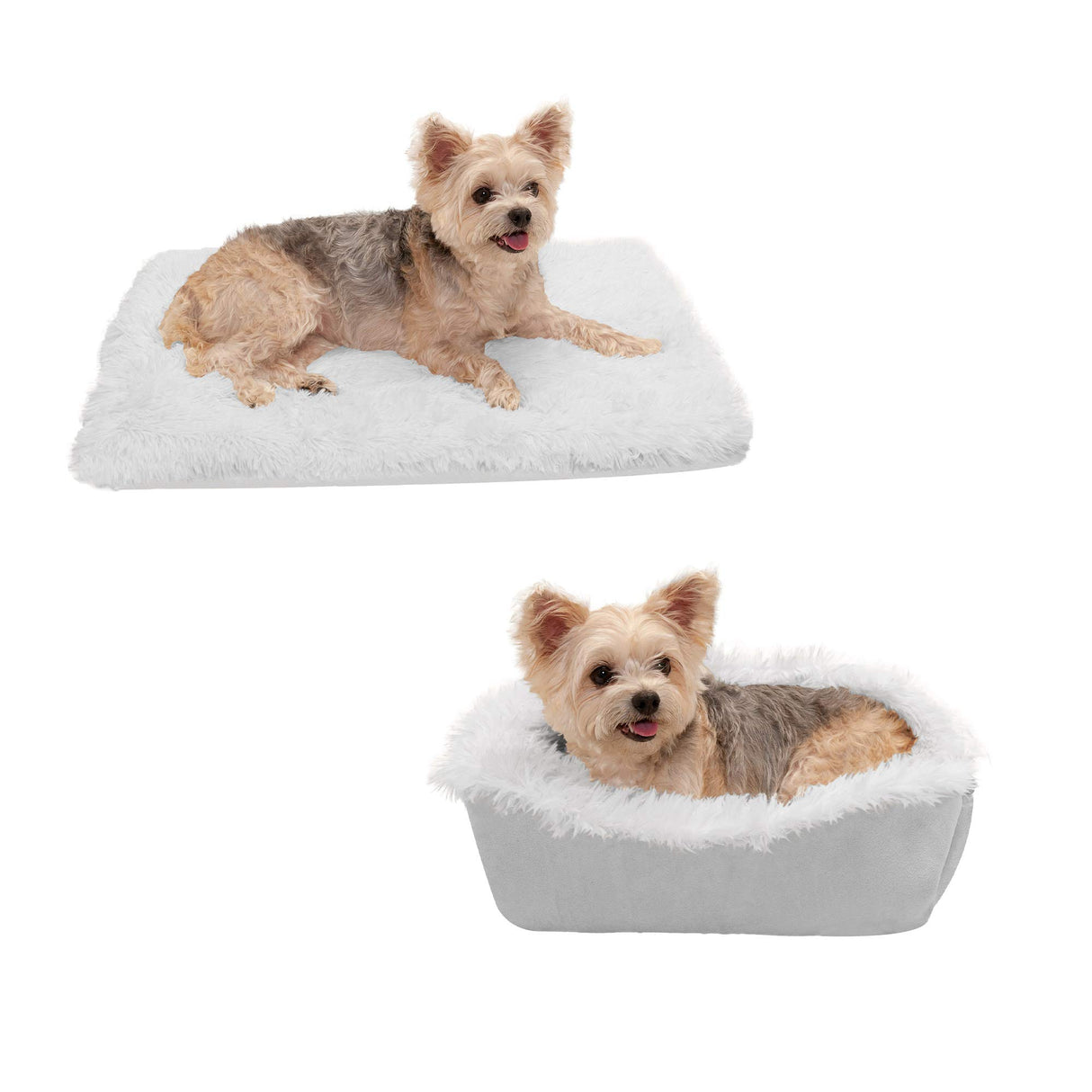 Furhaven Self-Warming Cat Bed for Indoor Cats, 4-Beds-in-1 & Washable - Plush Long Faux Fur Convertible Cuddler - Silver, Small