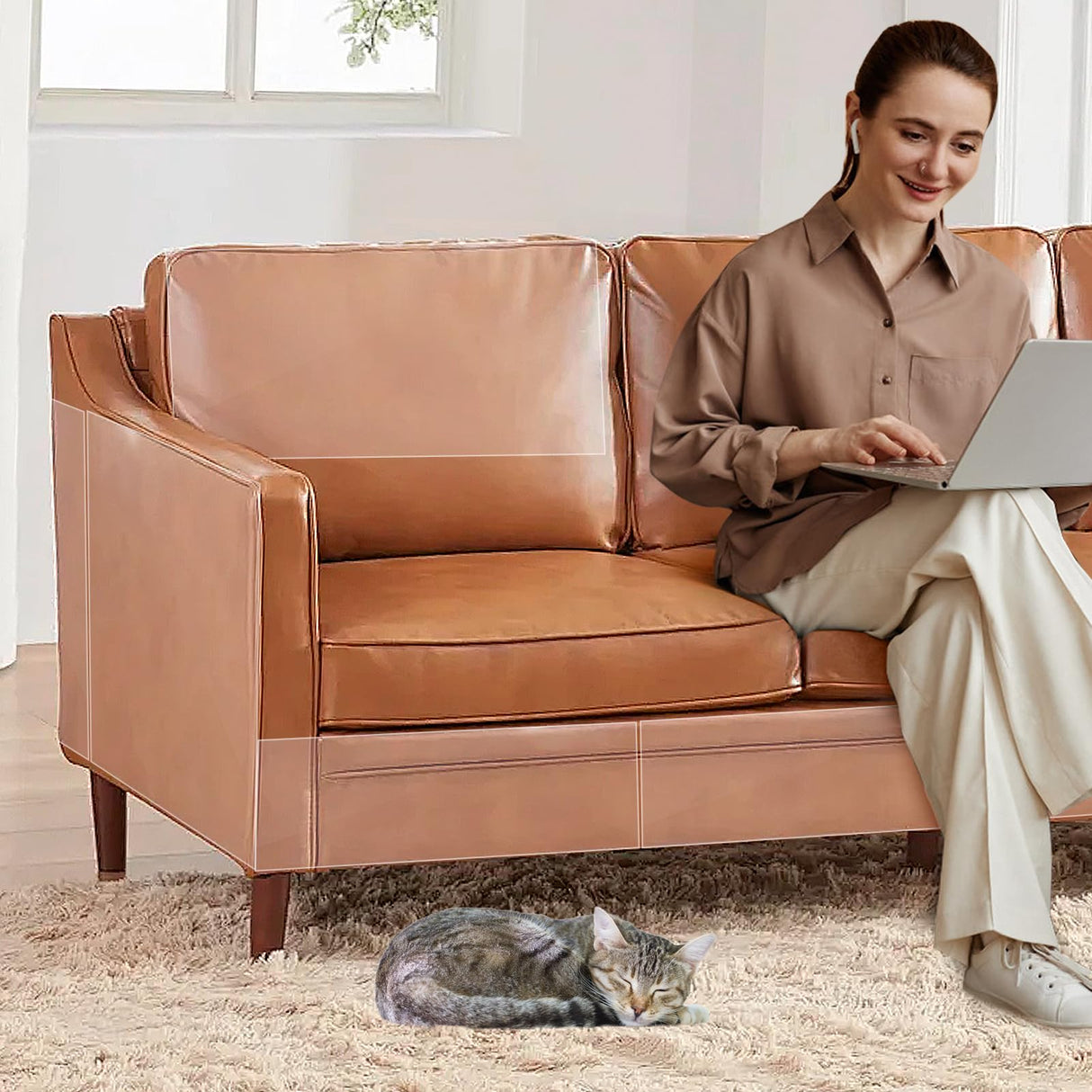 Cat Scratch Furniture Protector - Specially Designed for Leather Furniture, Easy to Remove Anti-Scratch Couch Protector from Cat, No Pins, 8 Pack