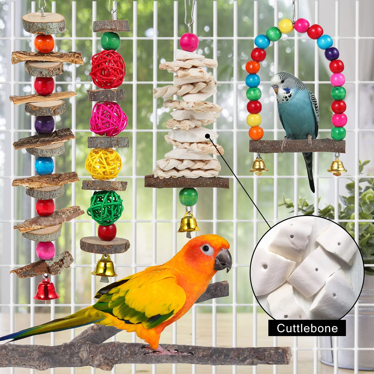 Bird Perch Bird Toys Parakeet Toys,Bird Cage Accessories Wooden Chew Toys Perch Stand for Parrot Conure Cockatiel Lovebird Parrotlet Budgie Finches and Other Small to Medium Sized Birds