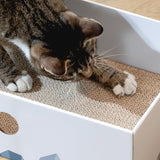 Conlun Cat Scratcher Box with Heavy-Duty Double-Sided Cardboard Pad, Cardboard Lounger, Interactive Hole Design, Cat Bed for Indoor Cats, White, Large
