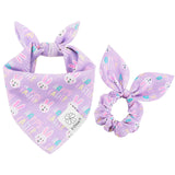E-Clover Easter Dog Bandana & Matching Scrunchie-Bunny Dog Bandanas Pet Scarf Bib for Samll Dogs Puppy Girl Boy Owner Gift Purple