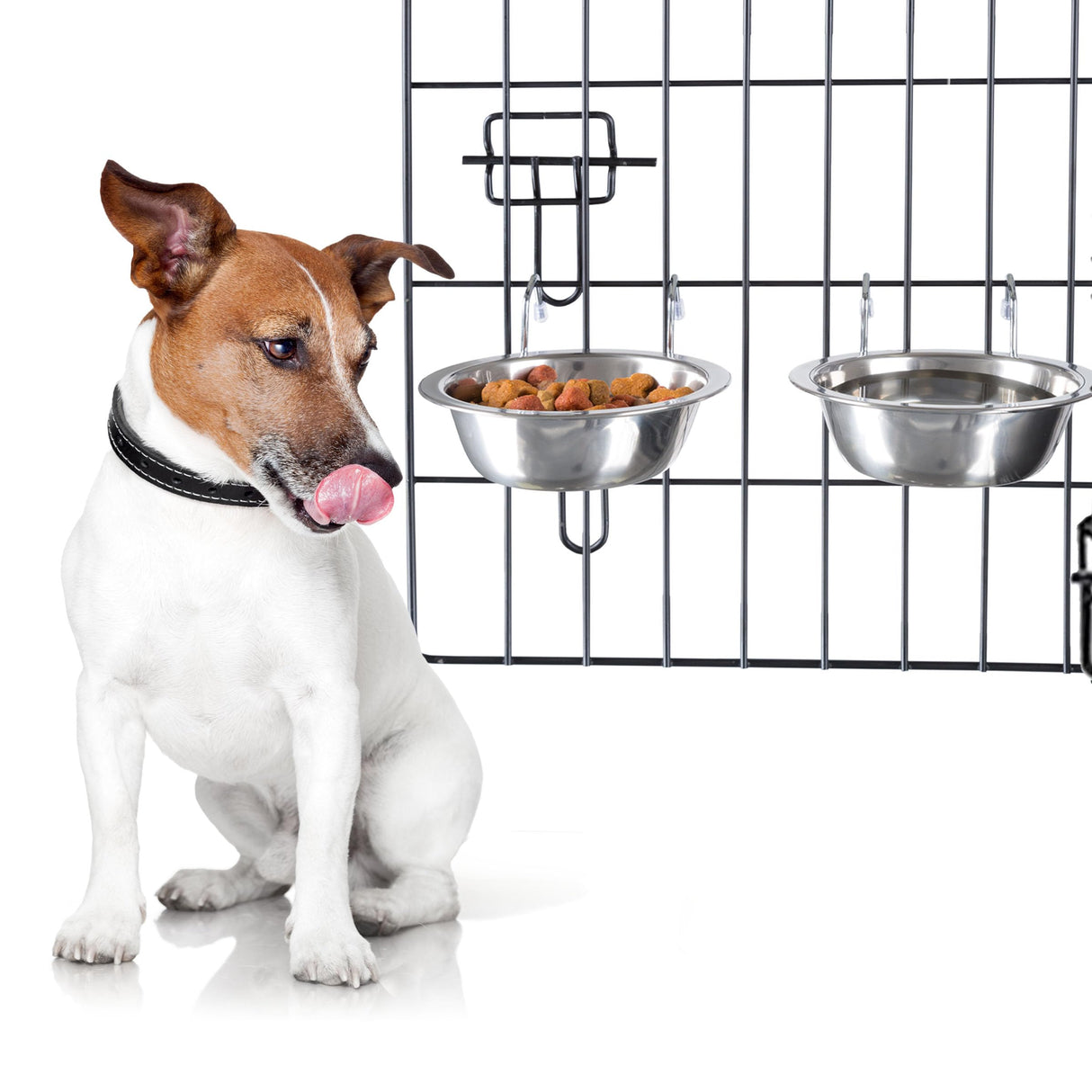 Set of 2 Stainless-Steel Dog Bowls - Cage, Kennel, and Crate Hanging Pet Bowls for Food and Water - 20oz Each and Dishwasher Safe by PETMAKER,Silver
