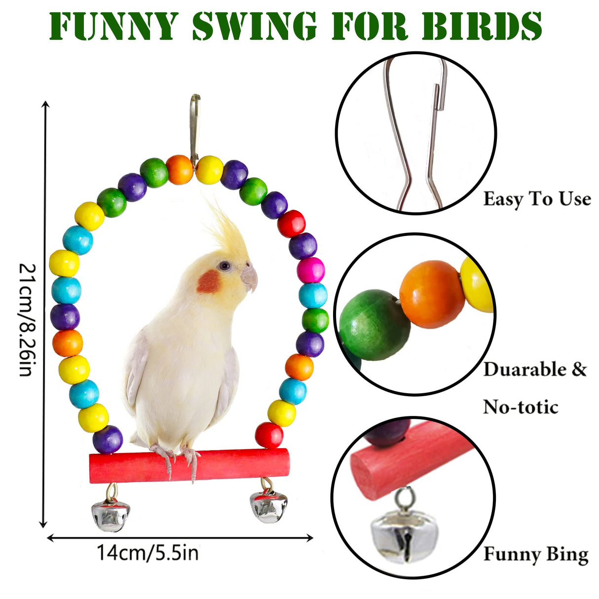 Bird Parakeet Cockatiel Toys, ESRISE Parrots Cage Hammock Swing Climbing Ladders Wooden Perch Chewing Toy for Budgerigar, Conures, Love Birds, Budgies