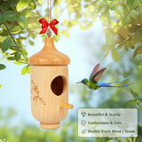Hummingbird House, Wooden Hummingbird Houses for Outside Hanging, Nest Swinging, Wooden Bird Houses with Cotton, Bow, String, Gardening Gifts Decoration (1 Pack)