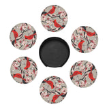 6 Pcs Leather Coasters for Drinks with Holder Red Birds Flowers Coaster Sets Drink Table Cup Coasters for Kitchen Coffee Decor