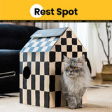 Conlun Cardboard Cat House with Scratch Pad & Catnip, Cat Play Scratching House for Indoor Hideaway Furniture, Heavy Duty Sturdy Cardboard Scratcher, Easy to Assemble Birthday Gift