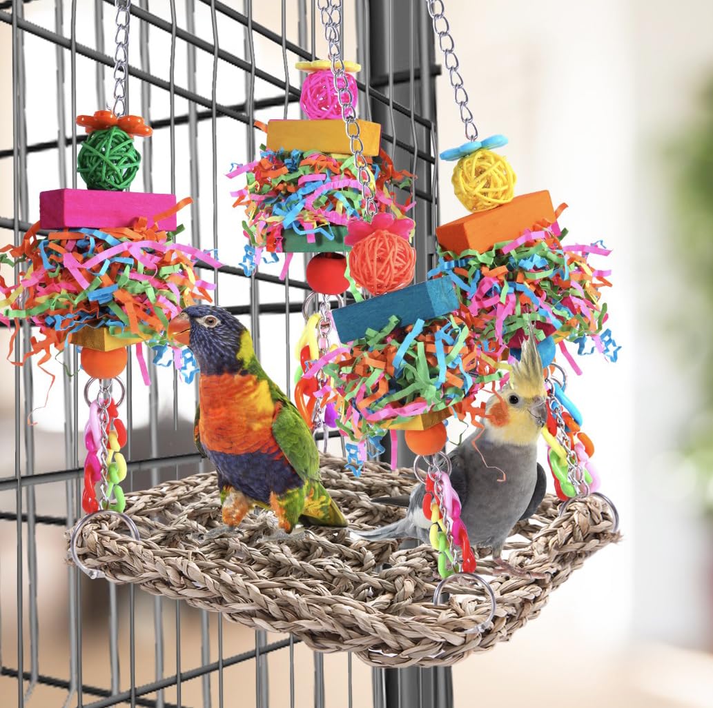 Parakeet Toys Bird Toys Conure Toys Birdcage Stands Bird Foraging Wall Seagrass Woven Hammock Swing Mat for Lovebirds,Cockatiel,Budgie and Other Small to Middle Birds