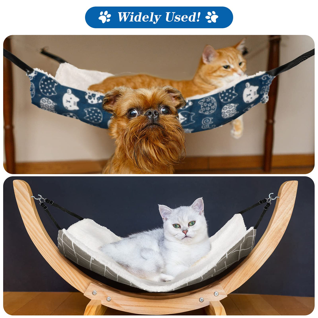 2 Pieces Reversible Cat Hanging Hammock Soft Breathable Pet Cage Hammock with Adjustable Straps and Metal Hooks Double-Sided Hanging Bed for Cats Small Dogs Rabbits, Medium