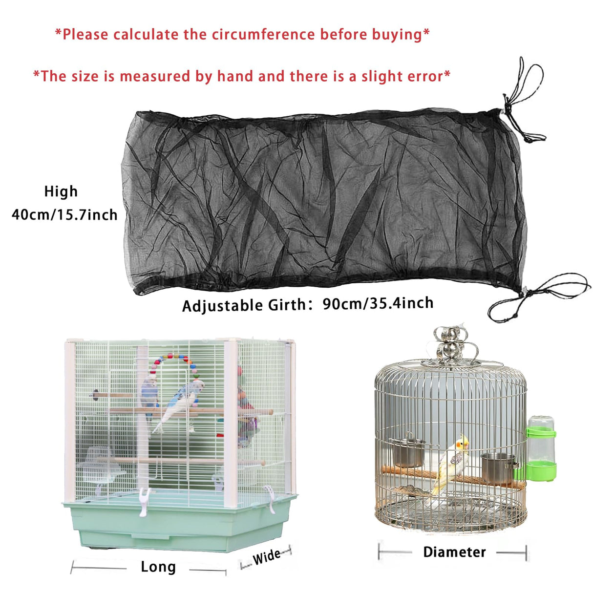 Ulifebetter Bird Cage Cover, Parakeet Cage Acessories Adjustable Seed Catcher Birdcage Seed Catcher Birds Cage Netting Bird Cage Mesh Cover for Bird Cages (Black)