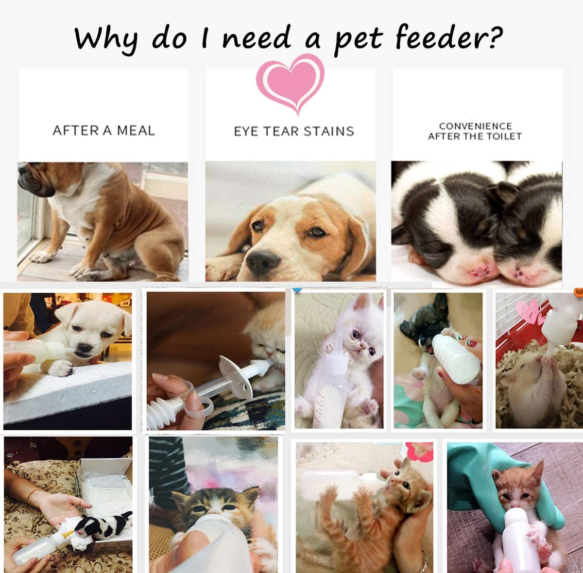 Cassielhouse Pet Feeding Bottle,pet Feeding Tool,Pet Syringe,Pet Nursing kit,Pet Puppy Bottles,Pet Pill Shooter Dispenser,Dog cat Feeding Bottle,Small Animal Silicone Nipples